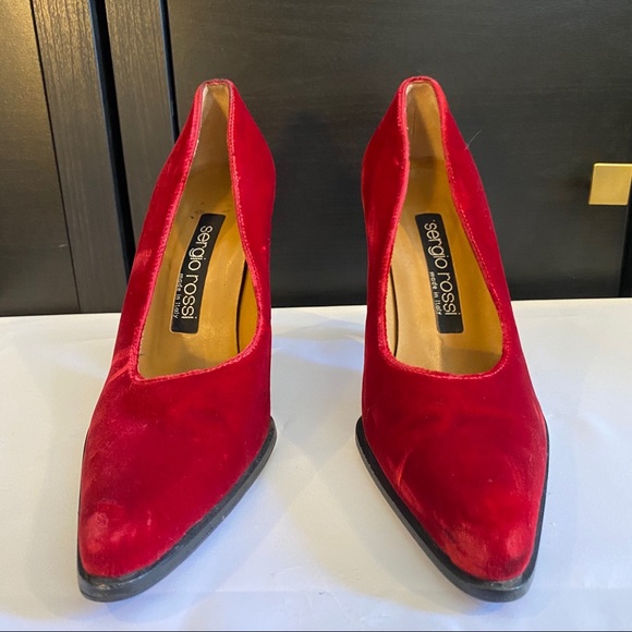SERGIO ROSSI vintage red velvet heels - Picture 9 of 12